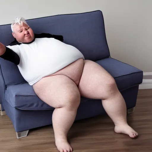 Image similar to The fattest possible man on a couch, photo, 4K