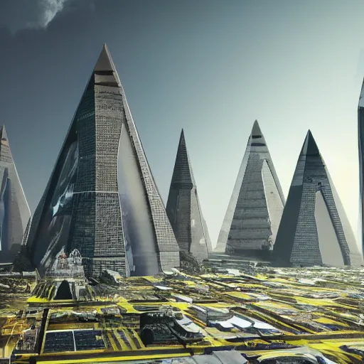 Image similar to realistic scene of concrete pyramid city , futuristic, 16:9, style of greig fraser, 4k, highly detailed, cinematic