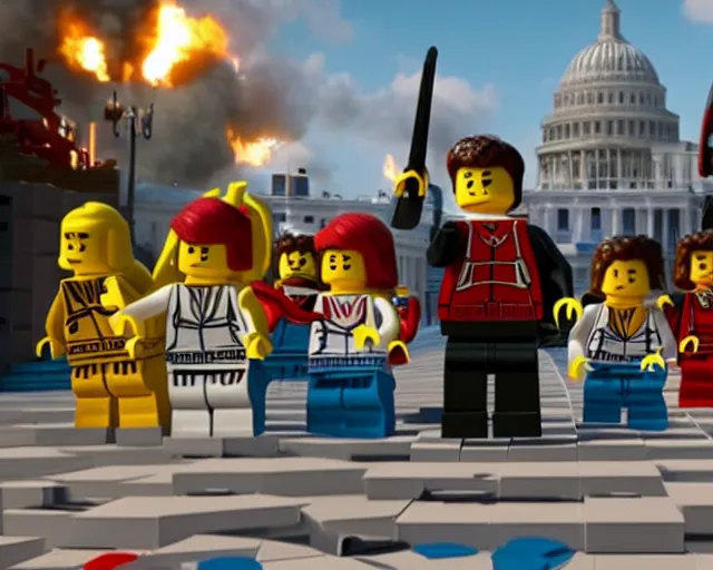 Prompt: still of the Capitol Riots in The Lego Movie (2014)