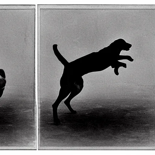 Image similar to a dog jumping up and down, film strip reel showing all frames