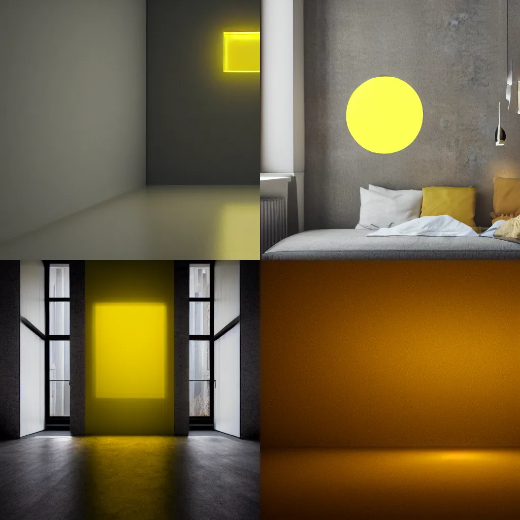 Prompt: Photo Of A Blinding Yellow Glow In A Room, Photorealistic, 4K