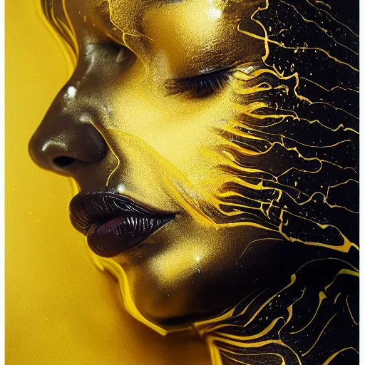 Woman Face Melting Into Liquid Gold, Digital Arts by Felima