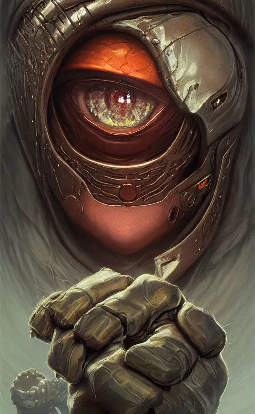 Prompt: dark horror mitch hedberh mf doom glowing bright eyes, rose sunglasses, centered, digital painting, artstation, concept art, smooth, sharp focus, illustration, artgerm, tomasz alen kopera, peter mohrbacher, donato giancola, joseph christian leyendecker, wlop, frank frazetta