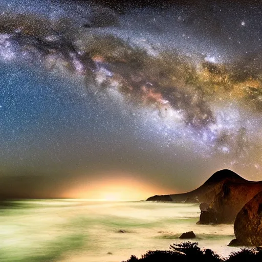 Prompt: Milky Way shining through an Arch on the Big Sur Coast