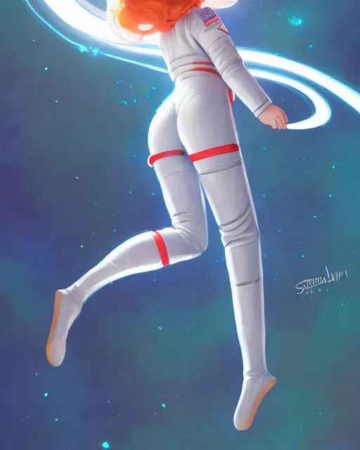 Prompt: concept art of an astronaut girl, wearing a tight astronaut suit, floating through space | | cute - fine - fine details by stanley artgerm lau, wlop, rossdraws, james jean, andrei riabovitchev, marc simonetti, and sakimichan, trending on artstation