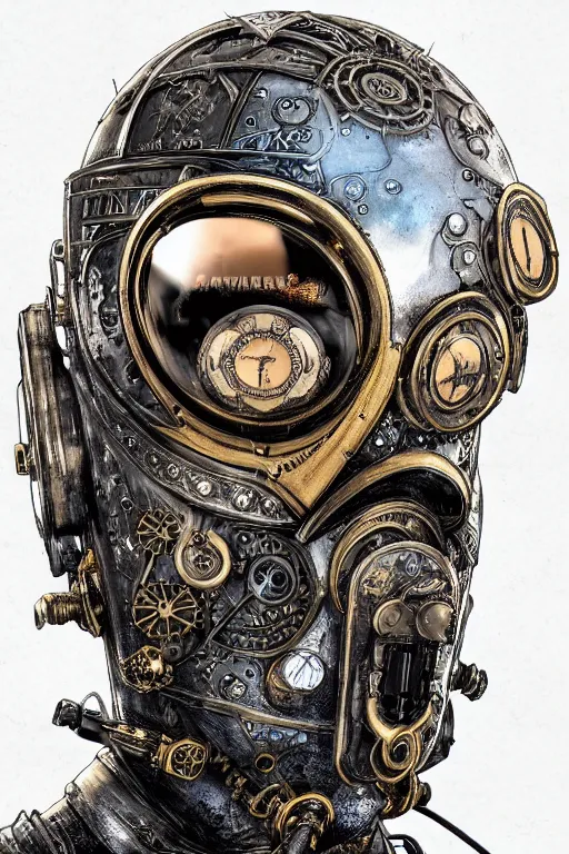 Image similar to steampunk helmet fantasy art mask robot ninja stylized digital illustration sharp focus, elegant intricate digital painting artstation concept art global illumination ray tracing advanced technology chaykin howard and campionpascale and cooke darwyn and davis jack