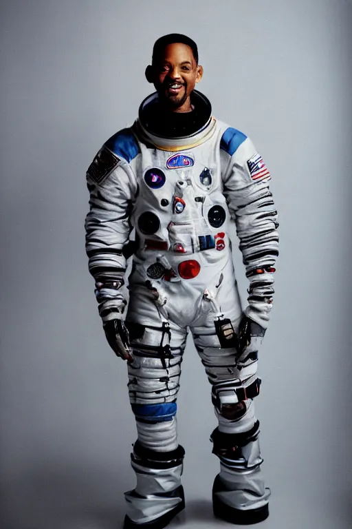 Image similar to full - length portrait of will smith in a space suit, fashion studio lightning, 3 5 mm