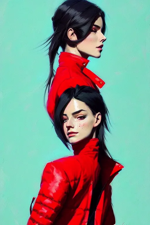 Image similar to a ultradetailed beautiful painting of a stylish woman in a red jacket, by greg rutkowski, conrad roset and ilya kuvshinov trending on artstation