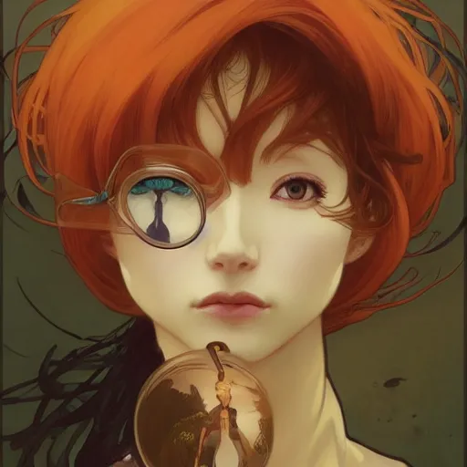 Image similar to anthropomorphic by eiichiro oda, makoto shinkai, alphonse mucha, art by artgerm and greg rutkowski, best of behance, concept art, matte, sharp focus, orange hair, elegant, adolphe bouguereau, annie leibovitz, stanley kubrick, hdr,