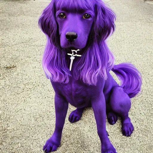 Prompt: purple dog with long blue hair