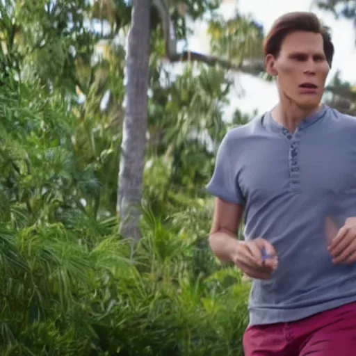 Image similar to Live Action Still of Jerma in Weekend at Bernie's, real life, hyperrealistic, ultra realistic, realistic, highly detailed, epic, HD quality, 8k resolution, body and headshot, film still