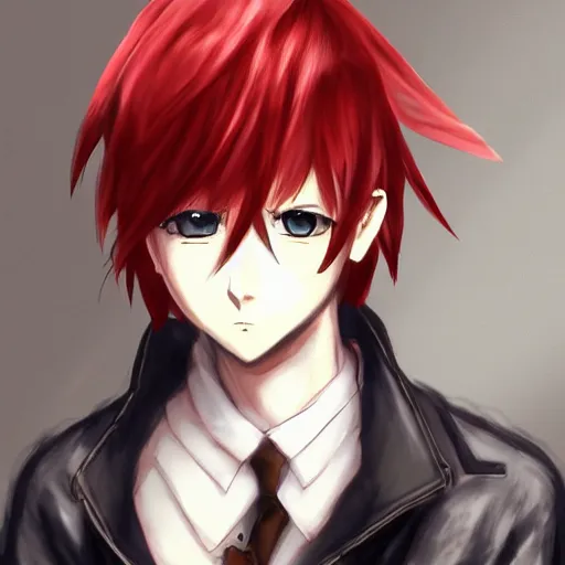 an anime boy with red hair and in a brown trench coat, | Stable Diffusion |  OpenArt