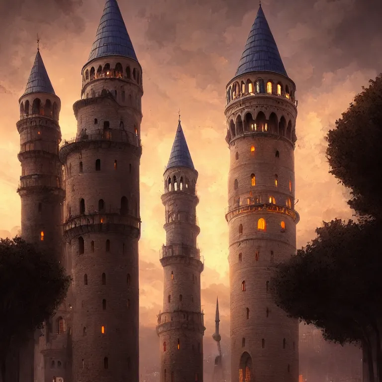 Prompt: the galata tower, by jordan grimmer and greg rutkowski, dramatic lighting, ultra hd, hdr, 8 k