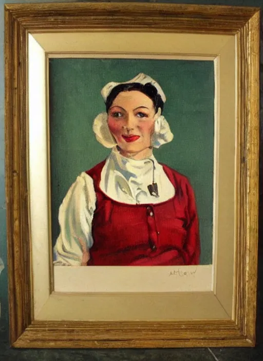 Image similar to vintage beautiful painting of a nurse holding a pear