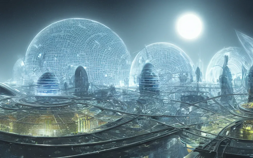 Image similar to a techno - spiritual utopian domed city, future perfect, award winning digital art