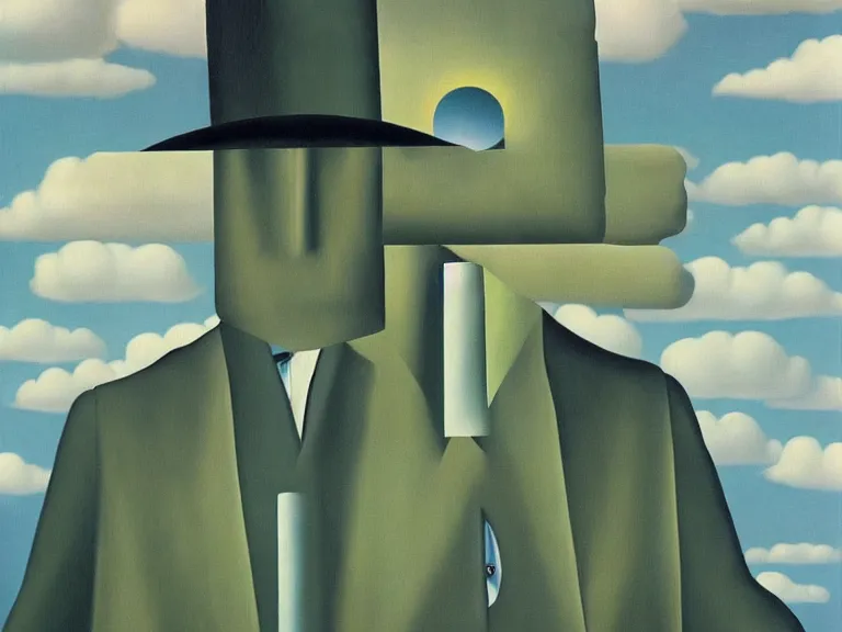 Image similar to surrealist painting by rene magritte, high detail, high resolution