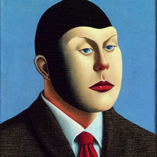 Prompt: a portrait of a well dressed business man, the planet saturn is superimposed over his face!!!, art by Rene Magritte