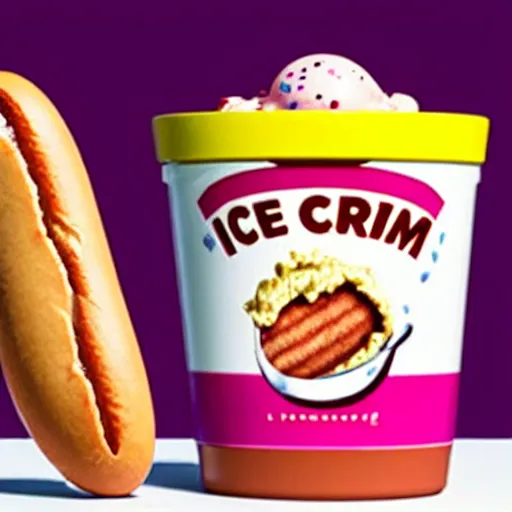 Image similar to promotional photo of an ice cream with hot dog taste,