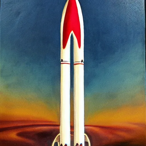 Prompt: romanticism painting of a rocket with a human face