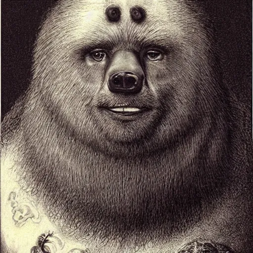 Prompt: a detailed portrait of a hairy humanoid creature with a bear like face - h 1 0 2 4