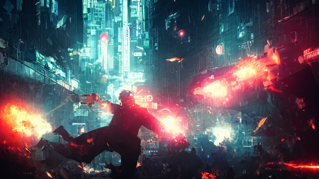 Image similar to angry protester throwing a rock, digital illustration by greg rutkowski, android netrunner, nighttime, cyberpunk city backgrounds, colored lighting