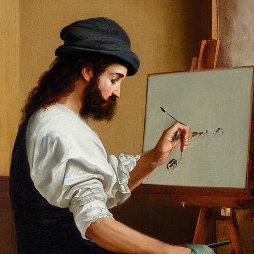 Image similar to painter drawing a computer, baroque