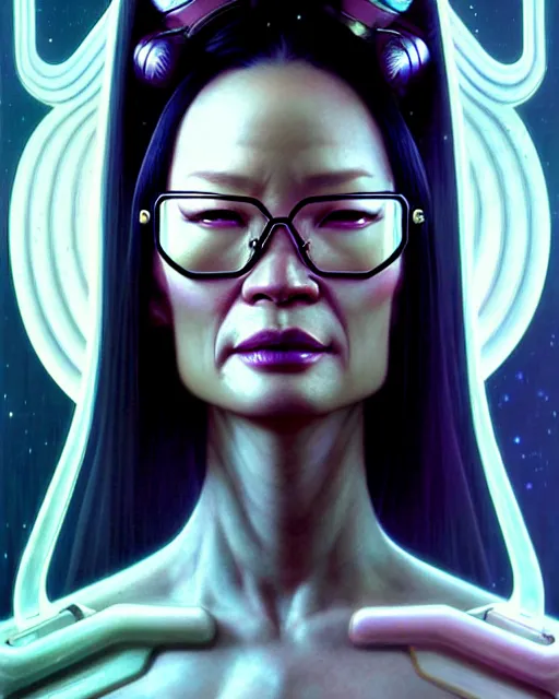 Prompt: beautiful gemini fantasy character portrait, lucy liu kill bill, sci - fi glasses, ultra realistic, wide angle, intricate details, total recall artifacts, highly detailed by peter mohrbacher, hajime sorayama, wayne barlowe, boris vallejo, aaron horkey, gaston bussiere, craig mullins