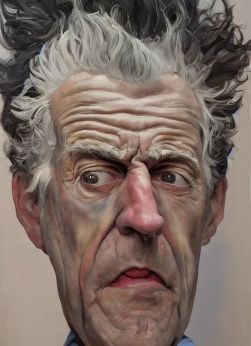 Image similar to Real life Rick Sanchez, painted by Lucian Freud, highly detailed, 8k