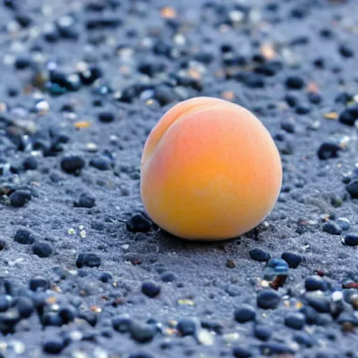 Prompt: A blue pearl instead of a core inside a split peach on the beach in the Caribbean