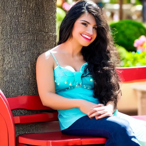 Prompt: beautiful latina female disneyland cast member waiting impatiently on a bench, highly detailed, high resolution, ultra realistic