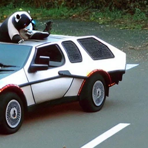 Prompt: PANDA driving a delorean