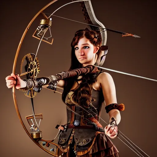 Image similar to photo of a beautiful steampunk archer, highly detailed, 8k, award winning