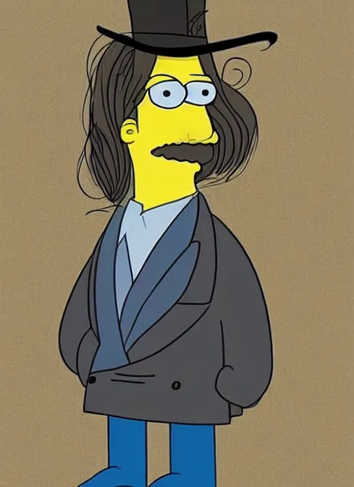 Prompt: matt groening portrait cartoon of johnny depp, the simpsons