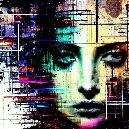 Image similar to portrait of a youthful beautiful women, mysterious, glitch effects over the eyes, fading, by Guy Denning, by Johannes Itten, by Russ Mills, centered, glitch art, clear skin, hacking effects, chromatic, cyberpunk, color blocking, digital art, concept art, abstract