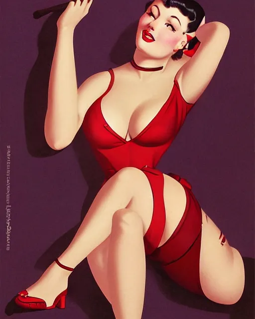 Image similar to Ril Mayer by gil Elvgren and Ilya kuvshinov