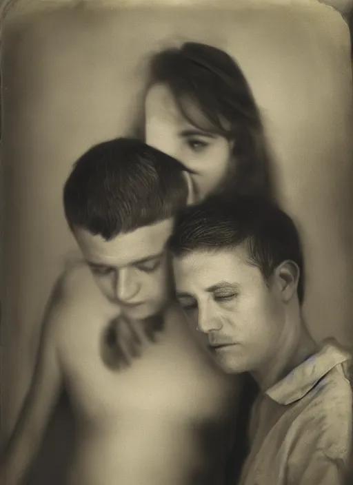 Image similar to kodak portra 4 0 0 wet plate photo image of a father how meet her son for the last time photorealistic cinematic light