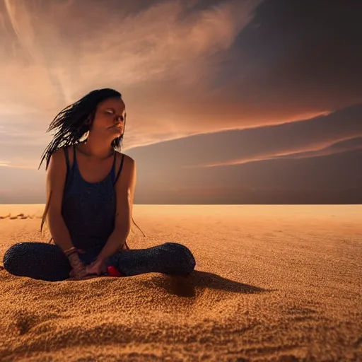 Woman Made Out Of Sand Sitting In Desert At Dusk And Stable Diffusion OpenArt