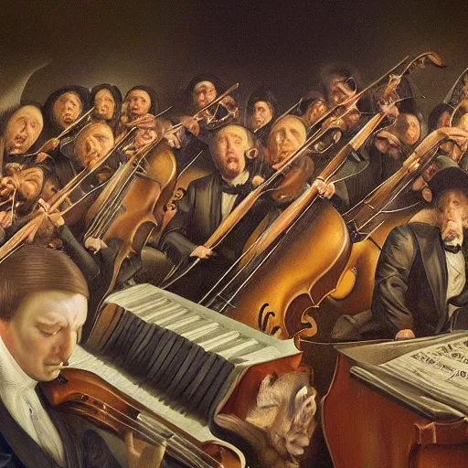 Image similar to An ultra realistic surrealism painting of the 3d soul of music by the victorious essence of beethovens 7th symphony as a traffic jam, 8k, ultra realistic! Photorealism, hyperrealistic, surreal
