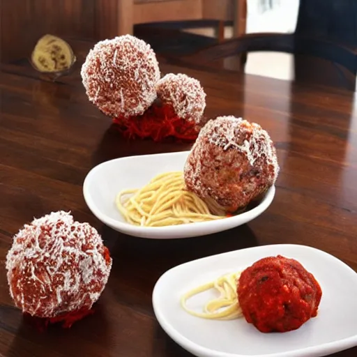 Prompt: edible spaghetti and meatballs shaped into a living room set