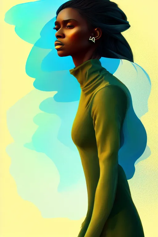 Prompt: 👩🏾🌵👗, phantom, dreary, dramatic, fluid, golden ratio, artstation, moebius + loish, hd,