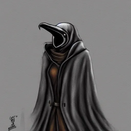 Prompt: female plague doctor donning a black hood, steel armor and a white crow mask, trending on artstation