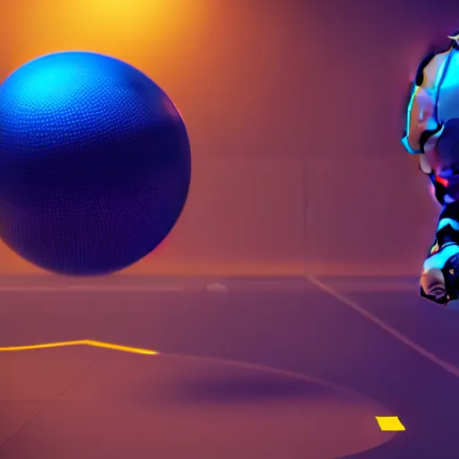 Prompt: a futuristic robot dunking a ball:: octane render:: 8K:: bokeh