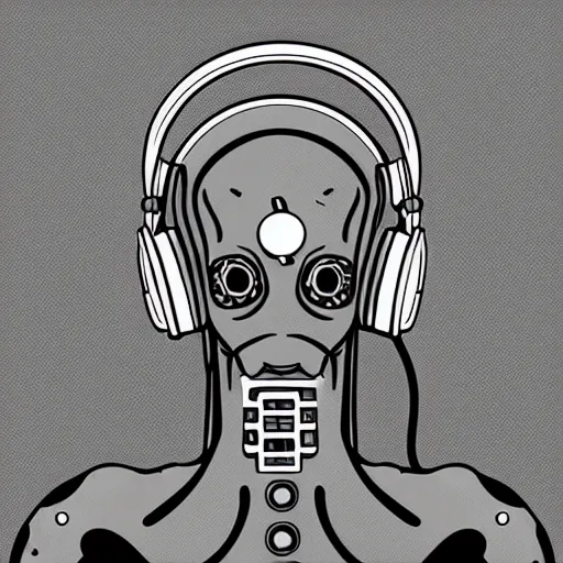 Image similar to cyborg octopus dj in headphones, digital art, minimalism