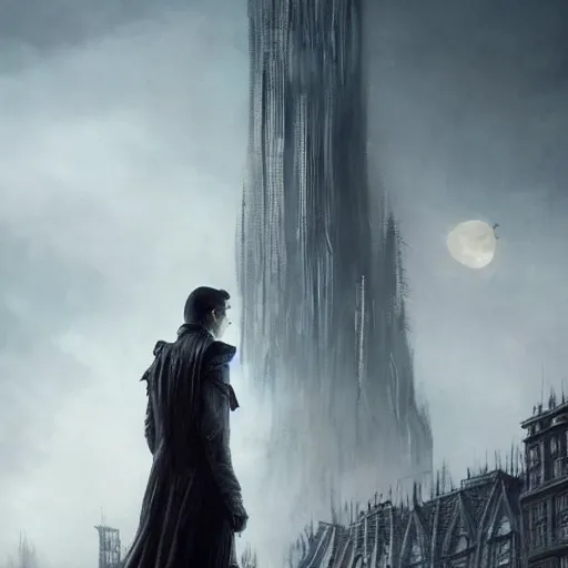 Image similar to stephen king's dark tower, darkwave, darksynth, character portrait, sharp, digital matte painting, art by luis royo, greg rutkowski, wlop, dramatic lighting, trending on artstation