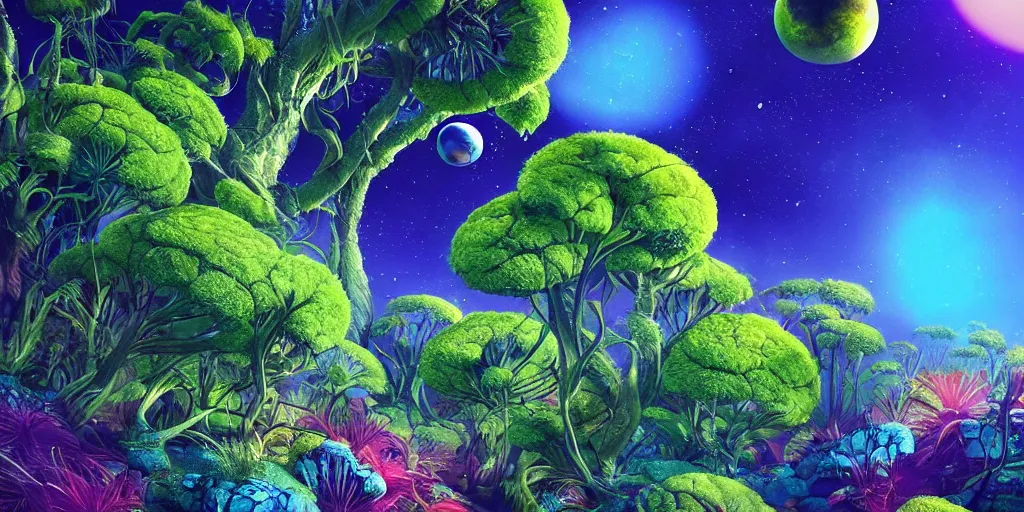 Image similar to a beautiful alien planet with alien nature, deadly alien plants, colorful, vegetation, trees, blue atmosphere, wide angle, super highly detailed, professional digital painting, artstation, concept art, smooth, sharp focus, no blur, no dof, extreme illustration, Unreal Engine 5, Photorealism, HD quality, 8k resolution, cinema 4d, 3D, beautiful, cinematic, art by artgerm and greg rutkowski and alphonse mucha and loish and WLOP