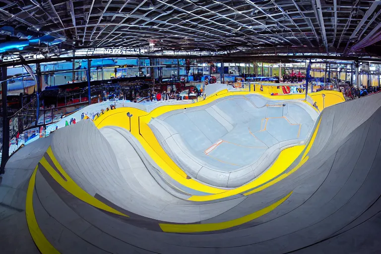 Prompt: isometric view of a high - tech sky arena inspired by modern skate parks and modern chinese playgrounds on nintendo switch, wide angle, cinematographic shot, day