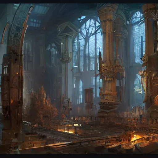 Image similar to A world where humanity remained loyal to archaic forces, and what followed was an unprecedented era of spiritual alchemy, set dressing, prop design, Architectural concepts, cutaway, Artstation, epic