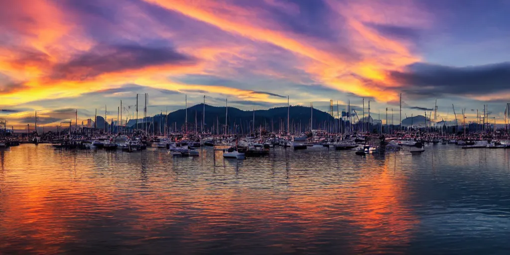 Image similar to vancouver harbour with a glorious sunset. professional photography