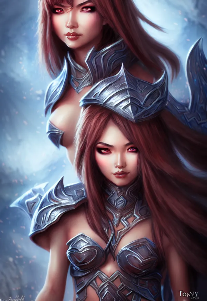 Image similar to sakimi chan, detailed face, standing, fantasy armor, tony sart