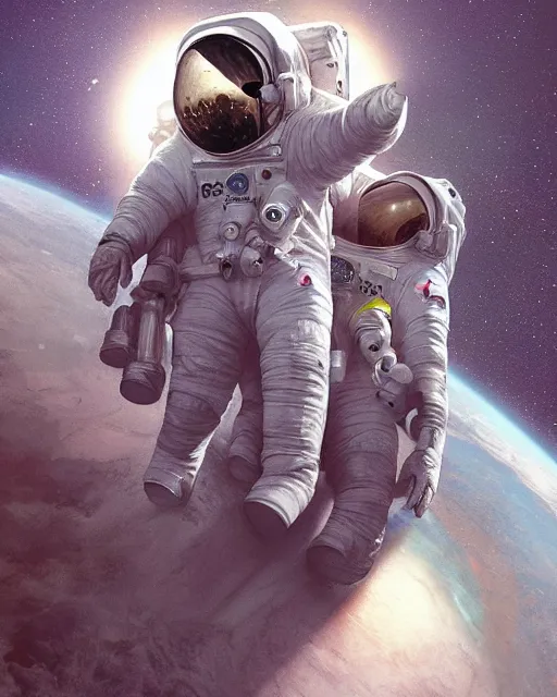 Image similar to astronaut on top of astronaut shoulders, artstation